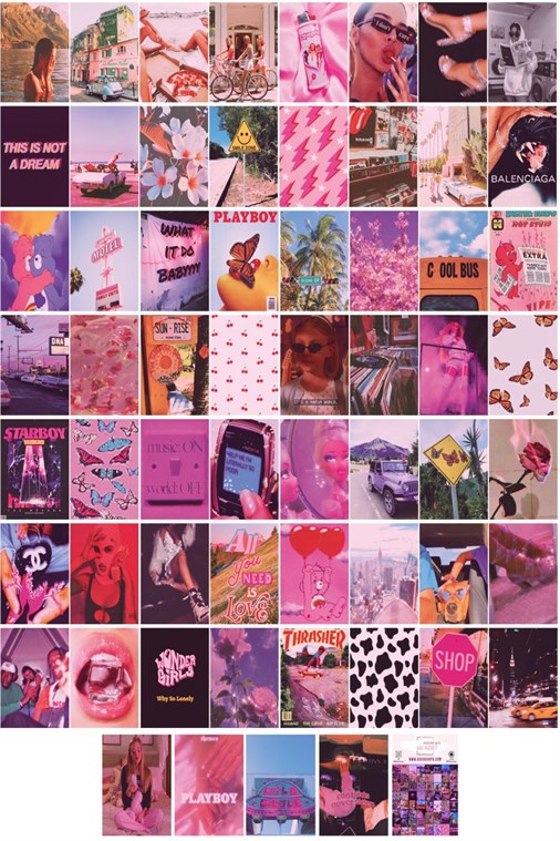 Aesthetic Pink indie 60'lı Duvar Posteri Seti